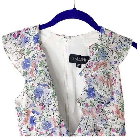 Saloni Cece white floral ruffle mini dress size 0 - Picture 4 of 7